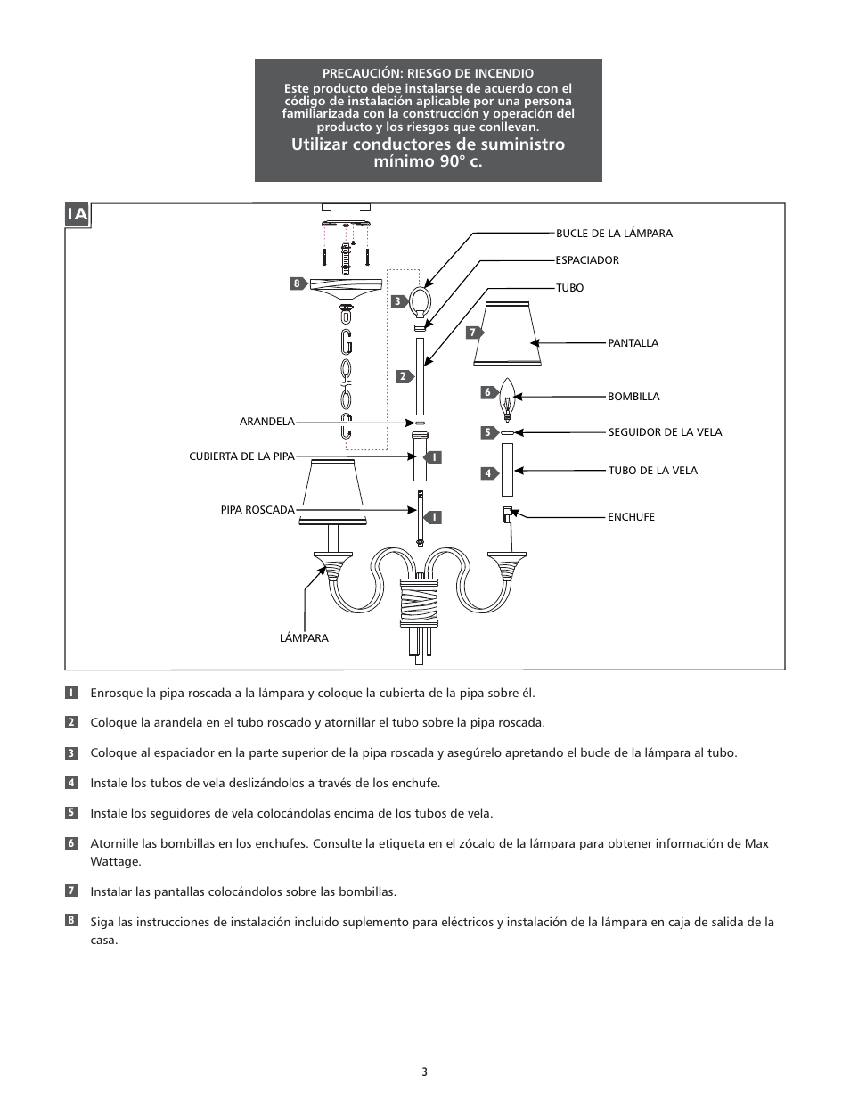 Utilizar conductores de suministro mínimo 90° c | Feiss F2945-3 User Manual | Page 3 / 4