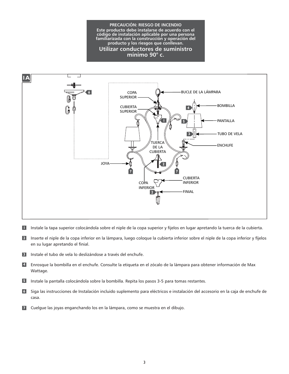 Utilizar conductores de suministro mínimo 90° c | Feiss F2933-7 User Manual | Page 3 / 4