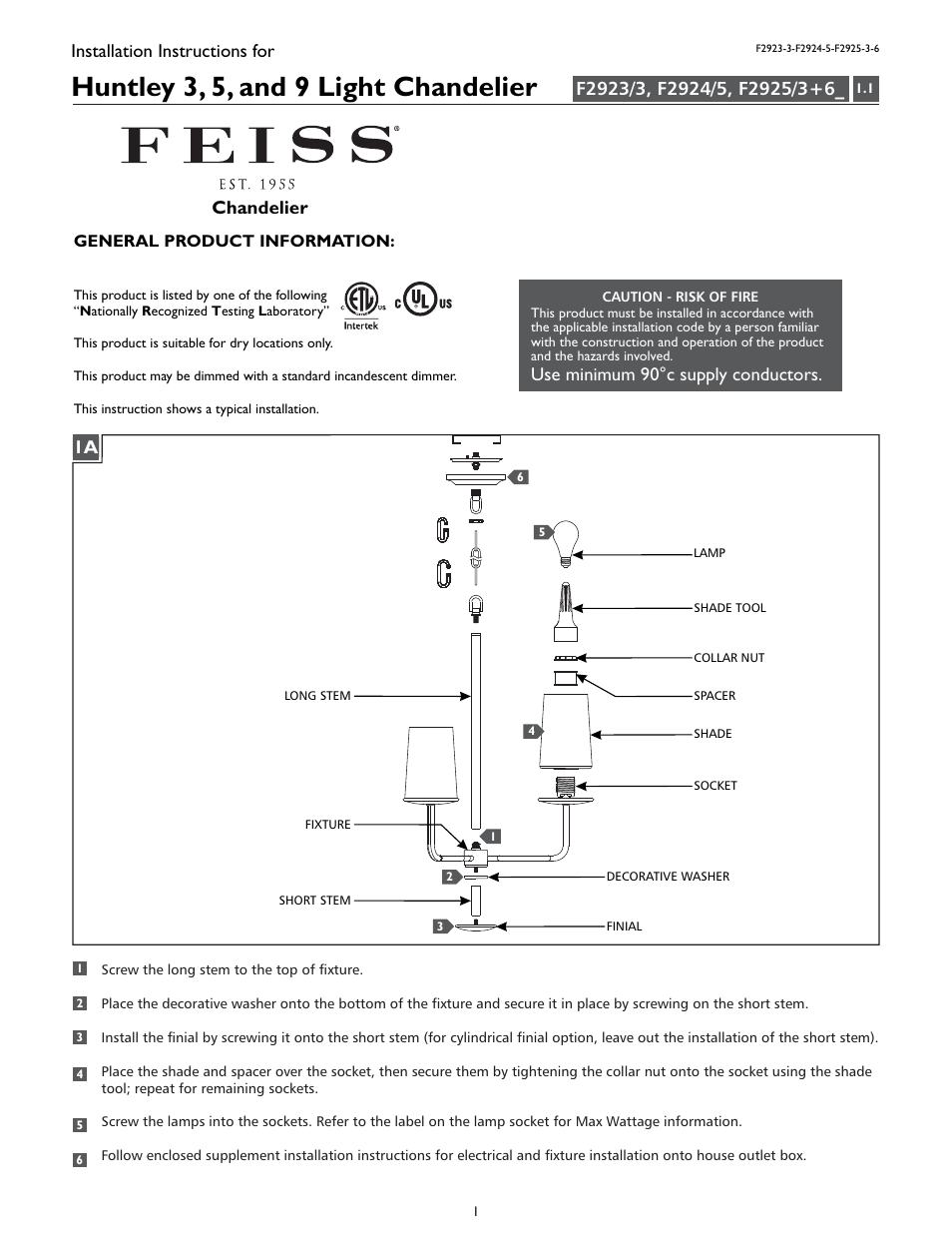 Feiss F2925-3+6 User Manual | 4 pages