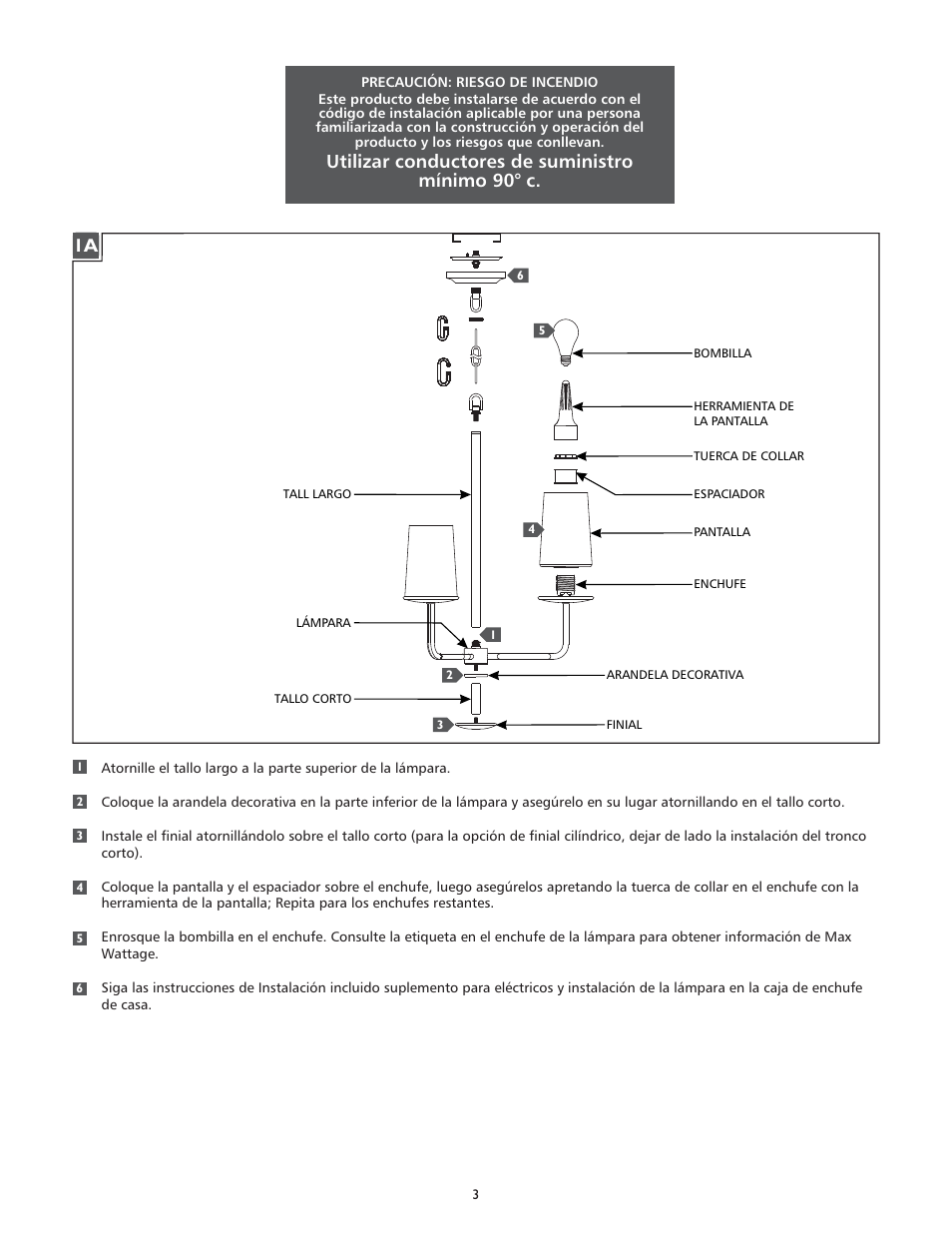 Utilizar conductores de suministro mínimo 90° c | Feiss F2925-3+6 User Manual | Page 3 / 4