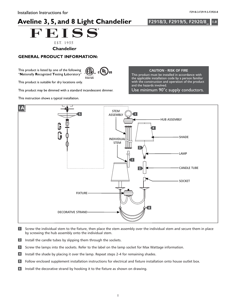 Feiss F2920-8 User Manual | 4 pages