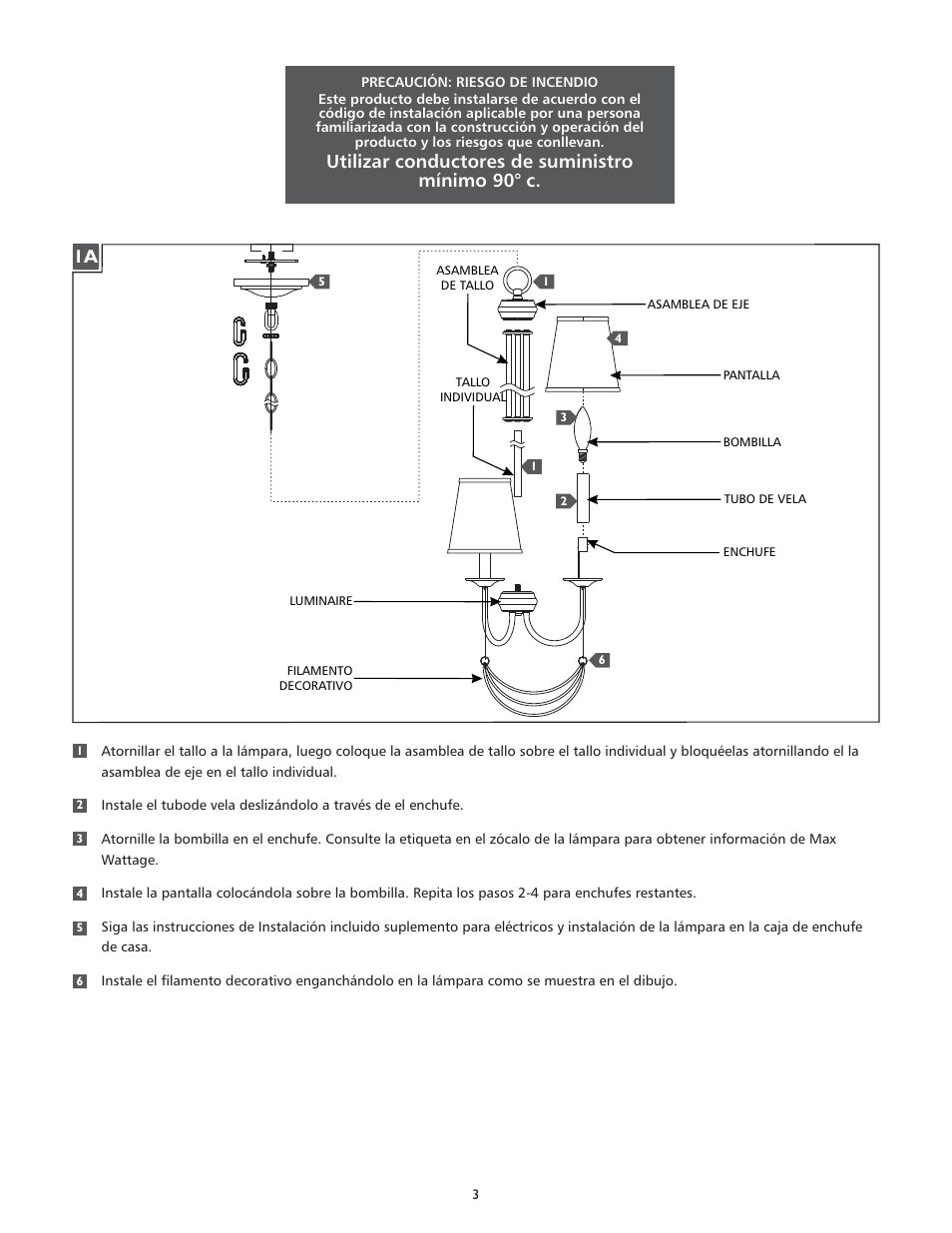 Utilizar conductores de suministro mínimo 90° c | Feiss F2920-8 User Manual | Page 3 / 4