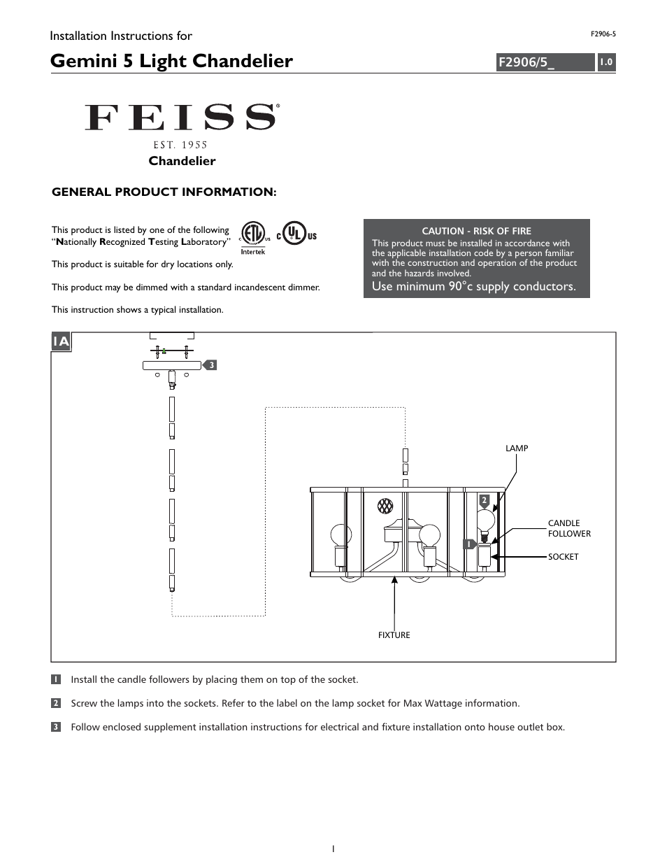 Feiss F2906-5 User Manual | 4 pages