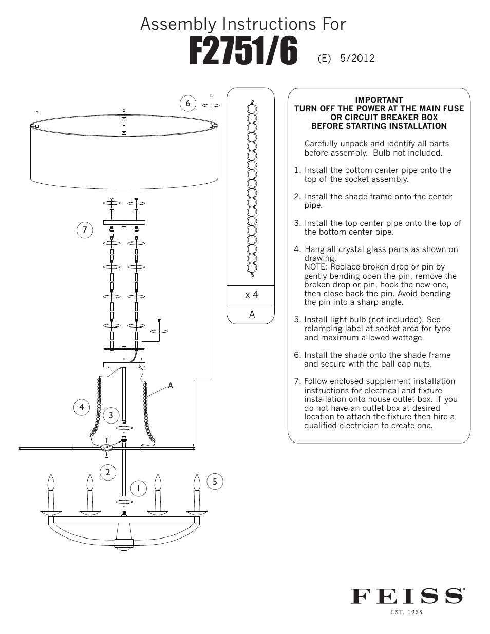 Feiss F2751-6 User Manual | 1 page