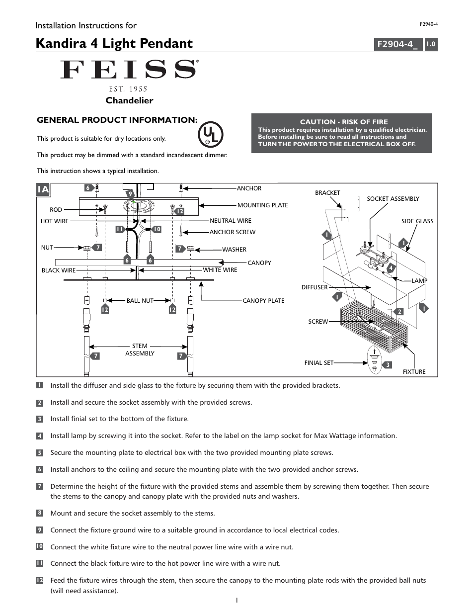 Feiss F2904-4 User Manual | 4 pages