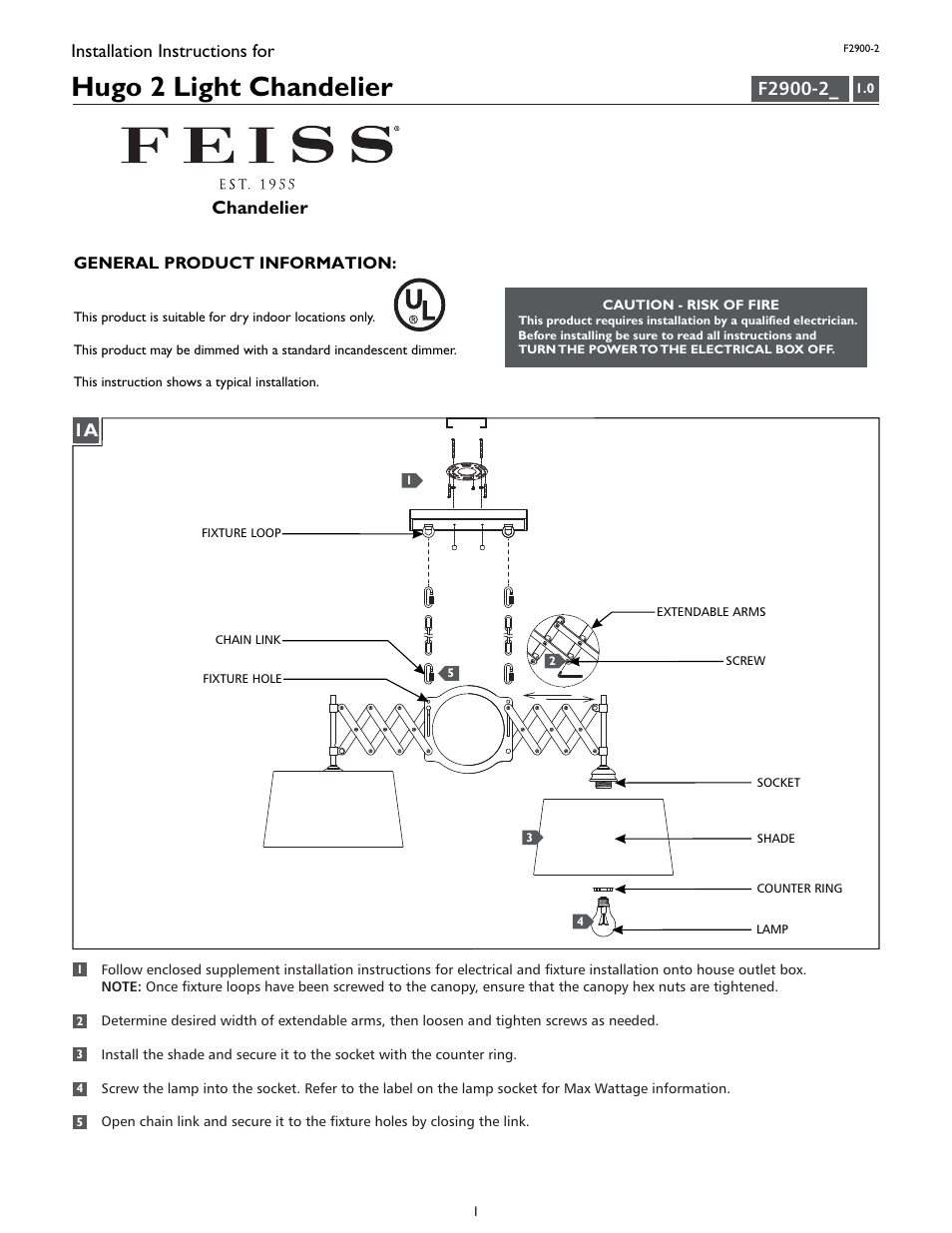 Feiss F2900-2 User Manual | 4 pages