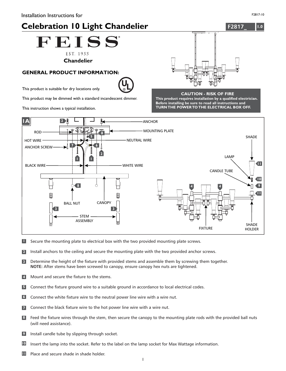 Feiss F2817-10 User Manual | 4 pages