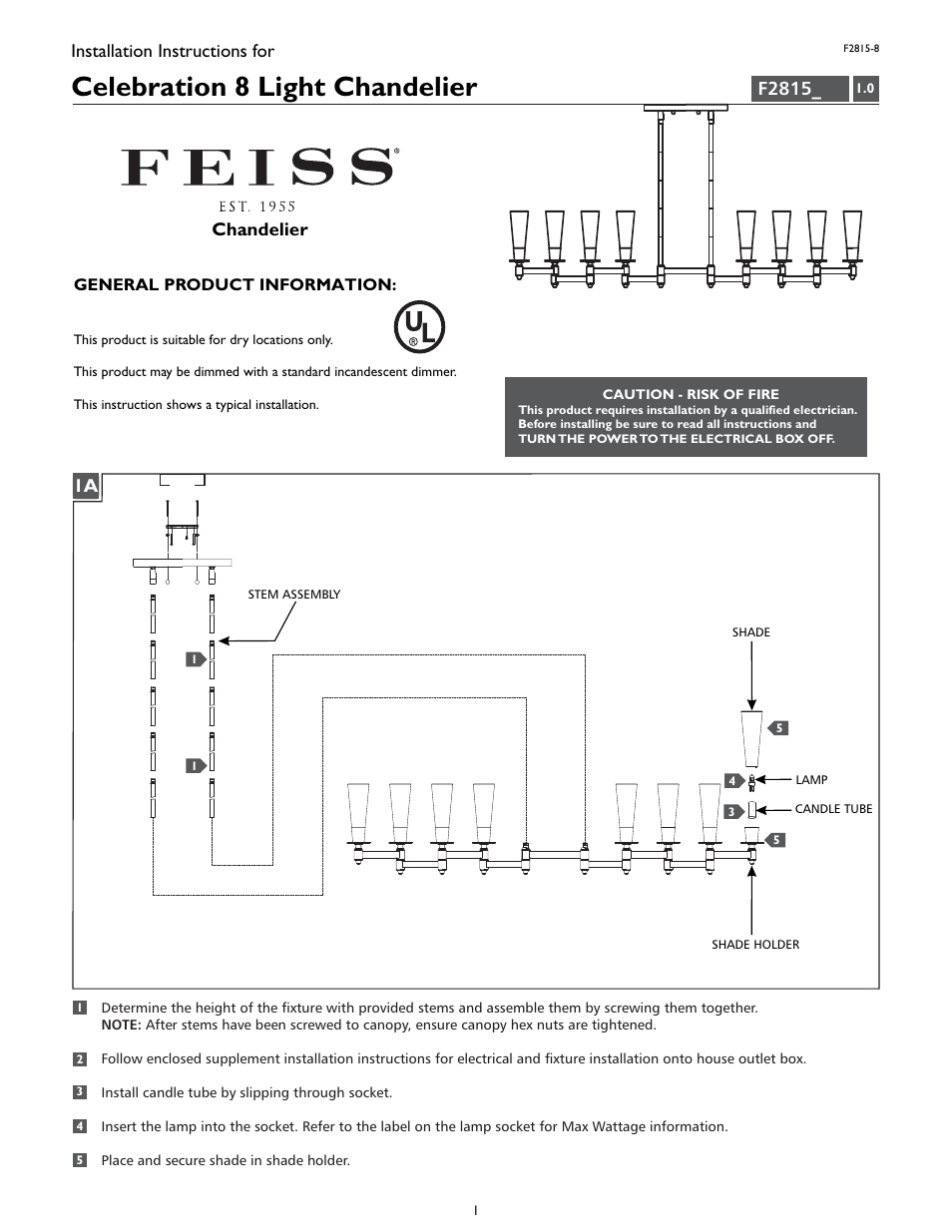 Feiss F2815-8 User Manual | 4 pages