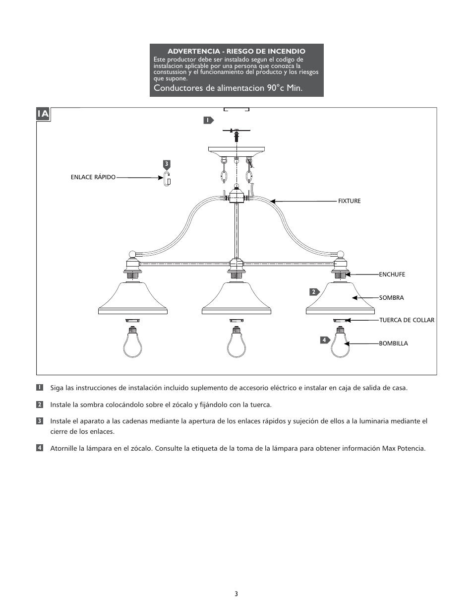 Conductores de alimentacion 90°c min | Feiss F2779-3 User Manual | Page 3 / 4