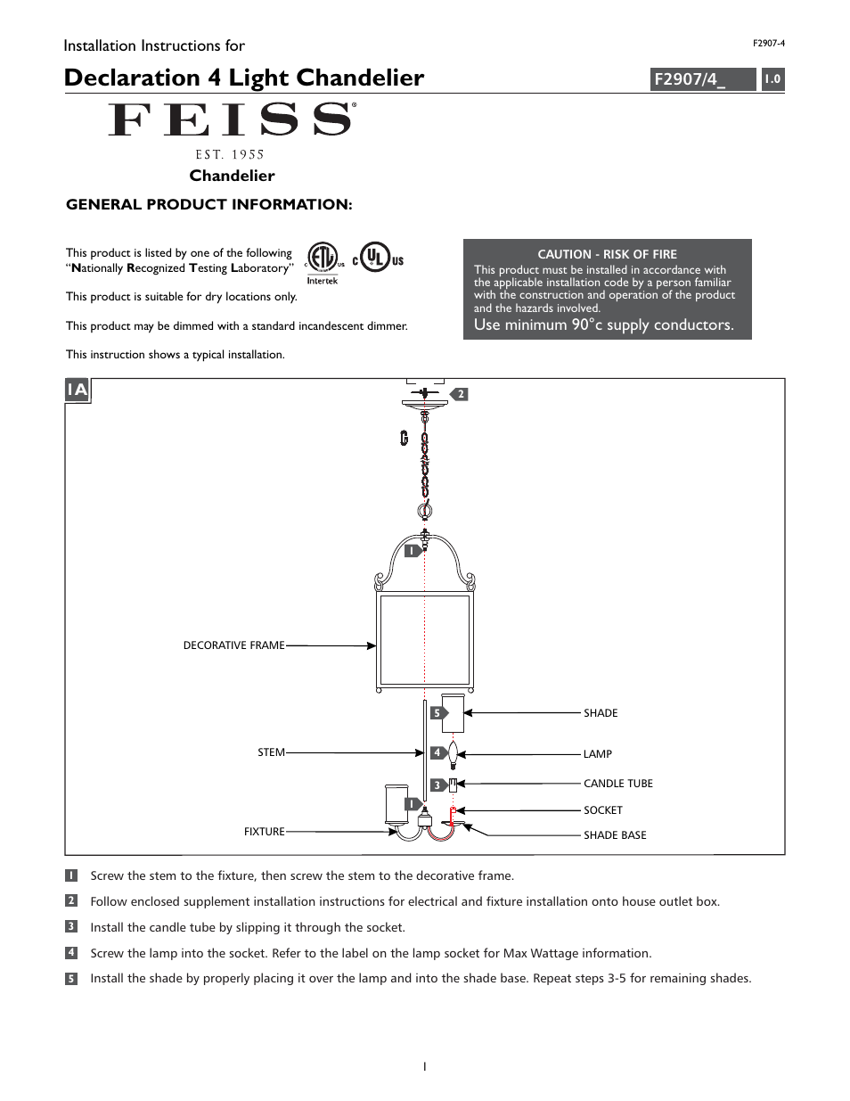 Feiss F2907-4 User Manual | 4 pages