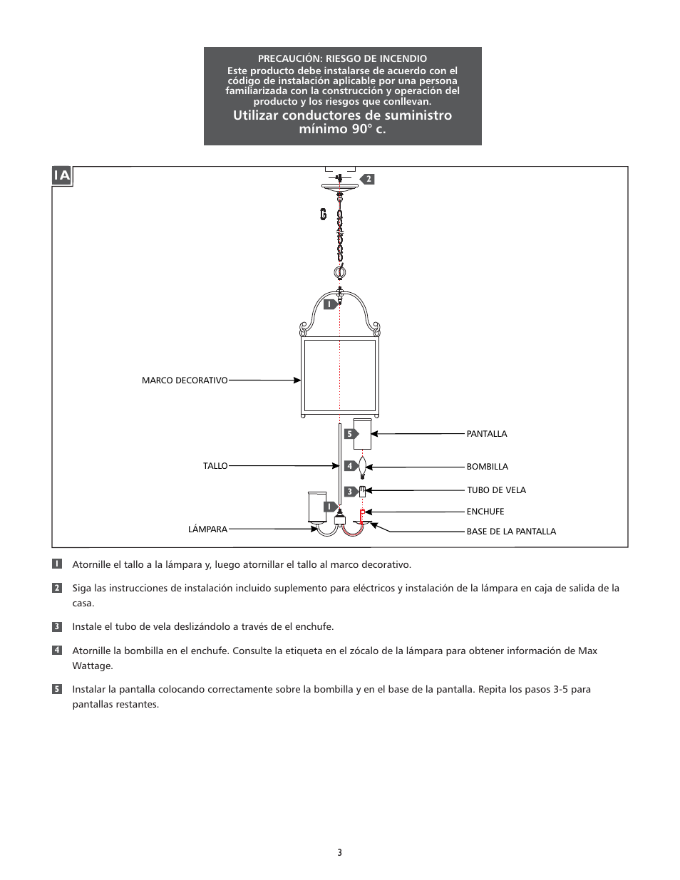 Utilizar conductores de suministro mínimo 90° c | Feiss F2907-4 User Manual | Page 3 / 4