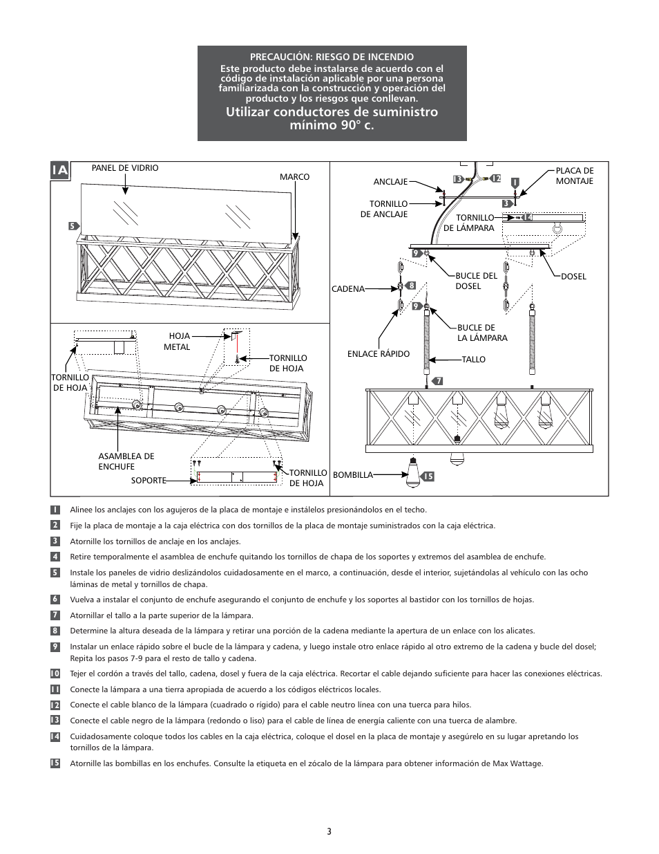 Utilizar conductores de suministro mínimo 90° c | Feiss F2957-4 User Manual | Page 3 / 4