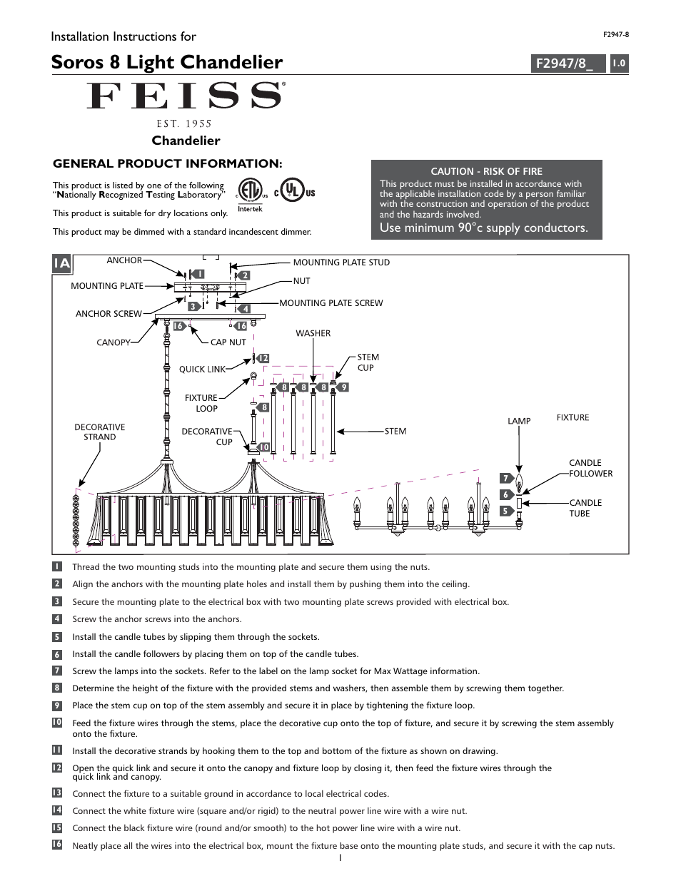 Feiss F2947-8 User Manual | 4 pages