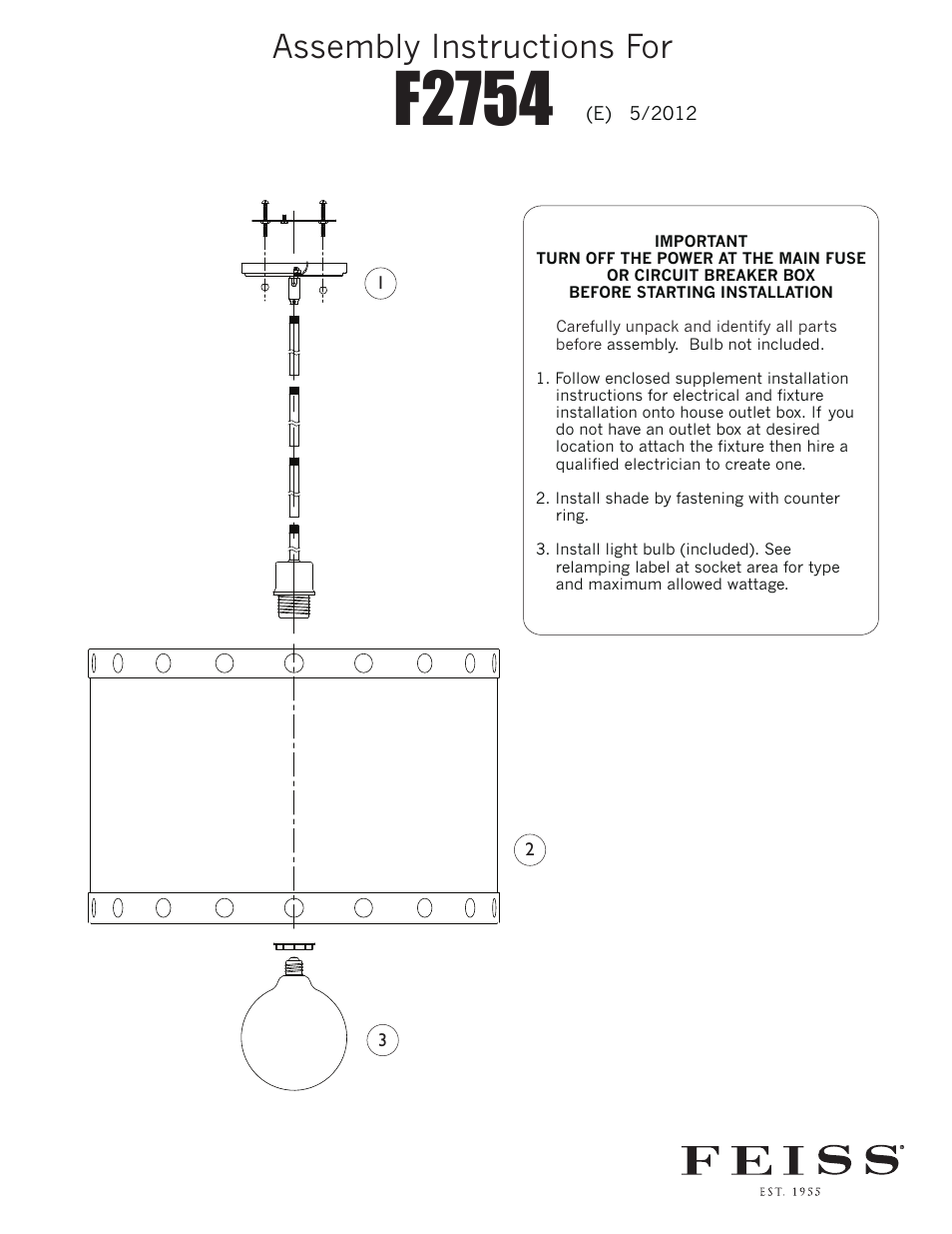 Feiss F2754-1 User Manual | 1 page