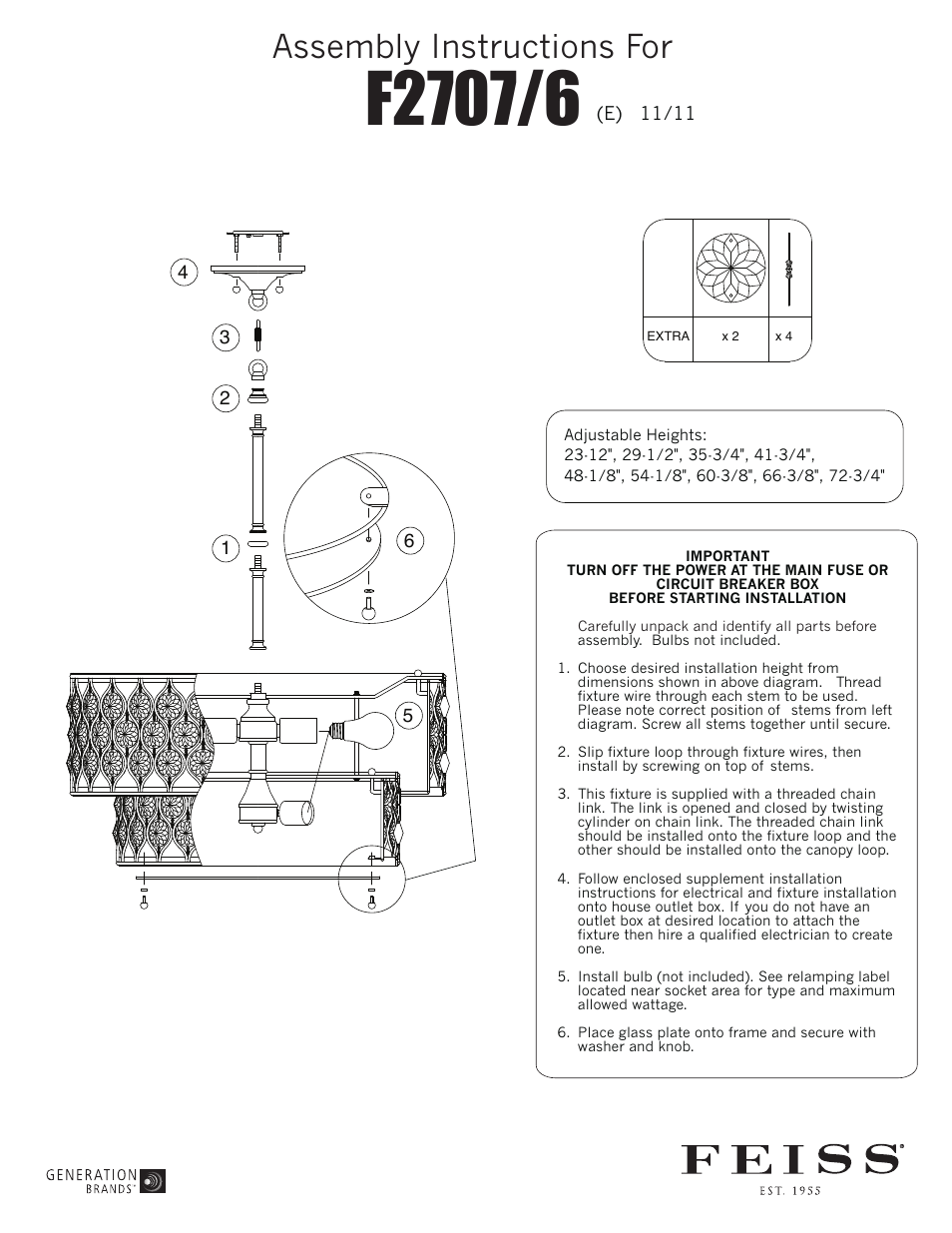 Feiss F2707-6 User Manual | 1 page