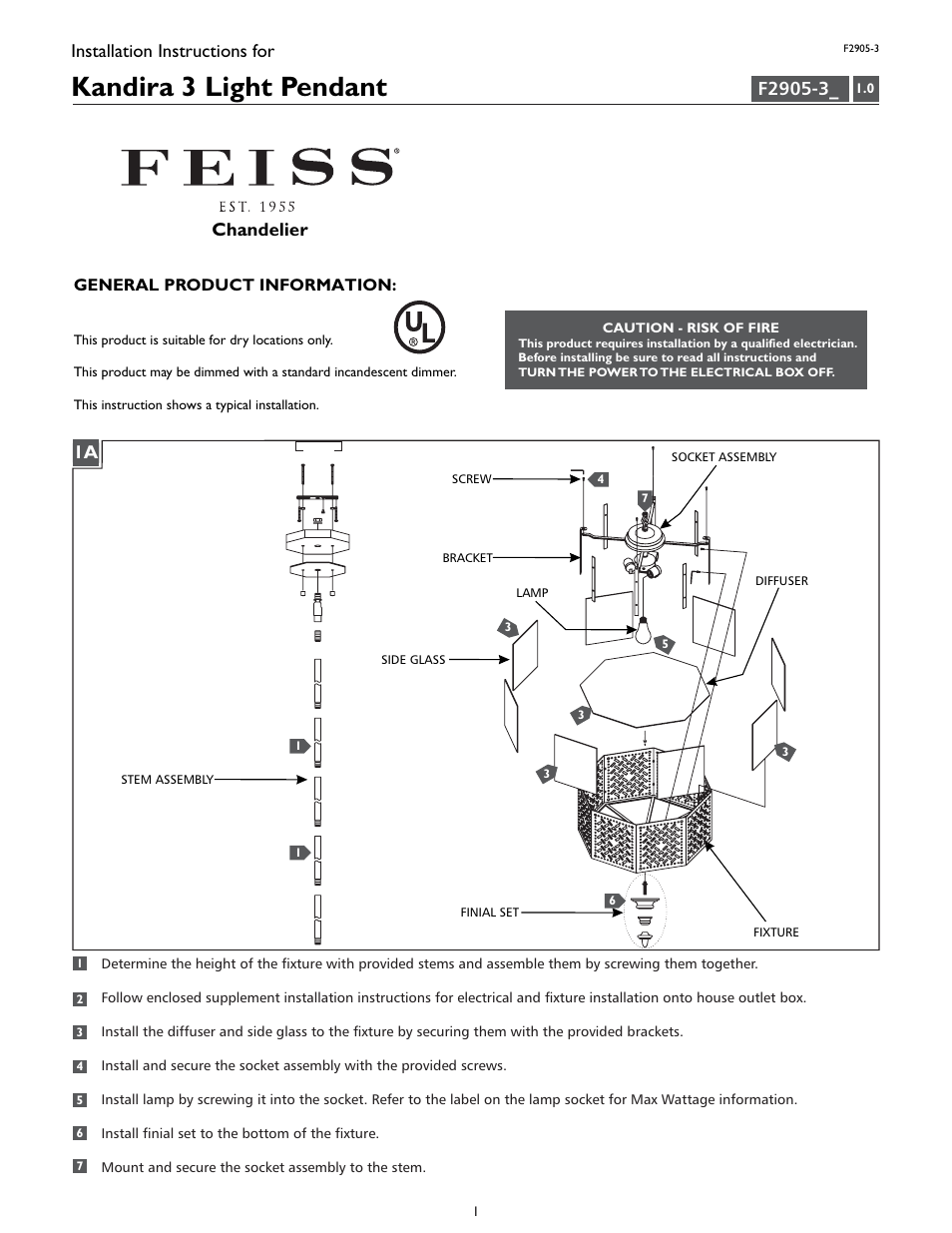 Feiss F2905-3 User Manual | 4 pages