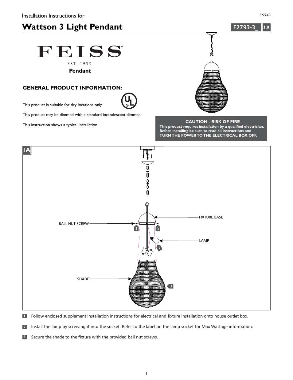 Feiss F2793-3 User Manual | 4 pages