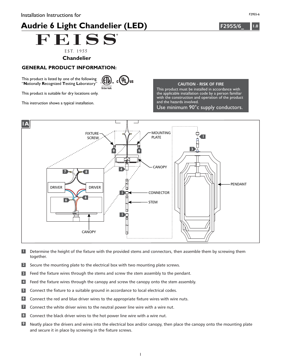 Feiss F2955-6 User Manual | 4 pages