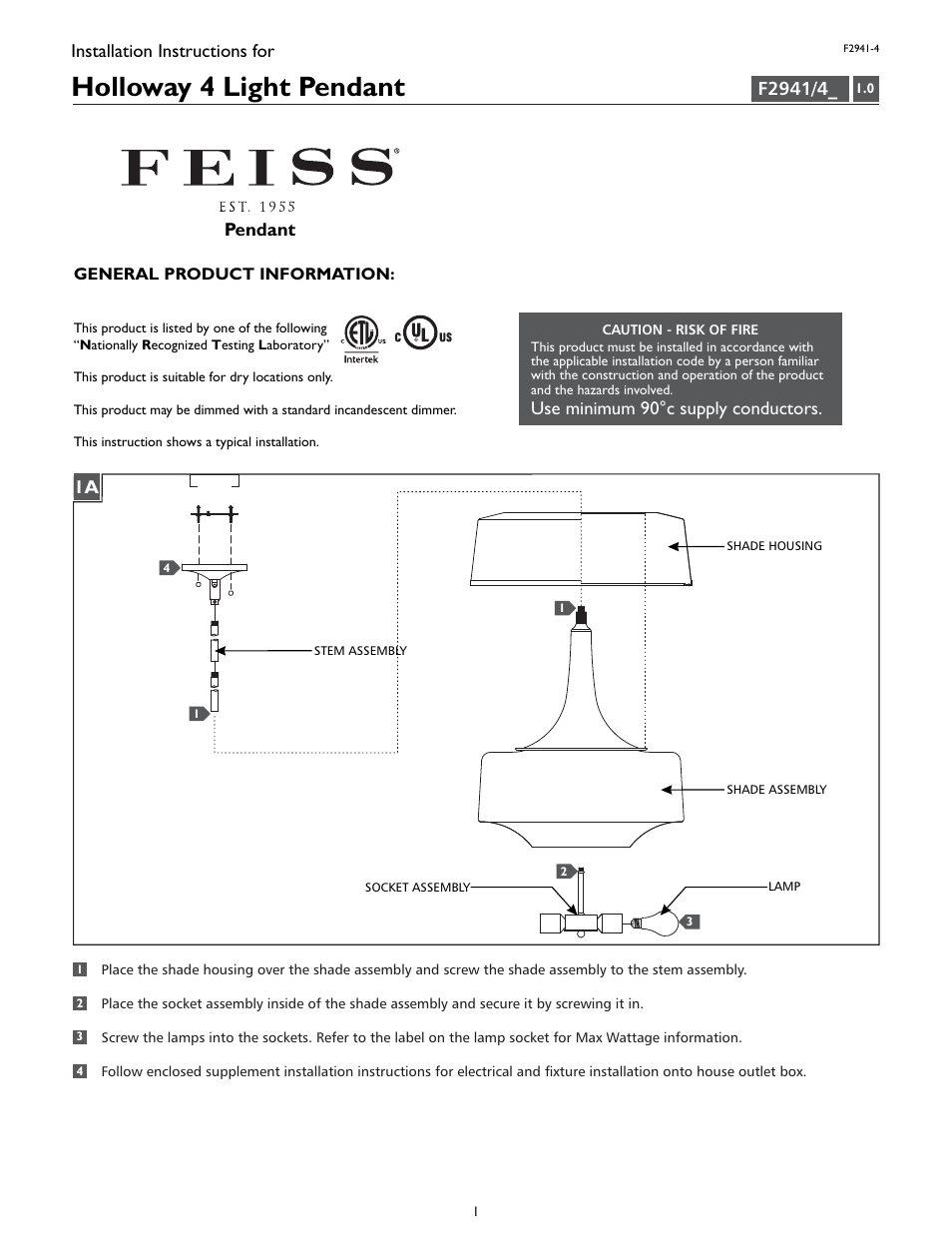 Feiss F2941-4 User Manual | 4 pages