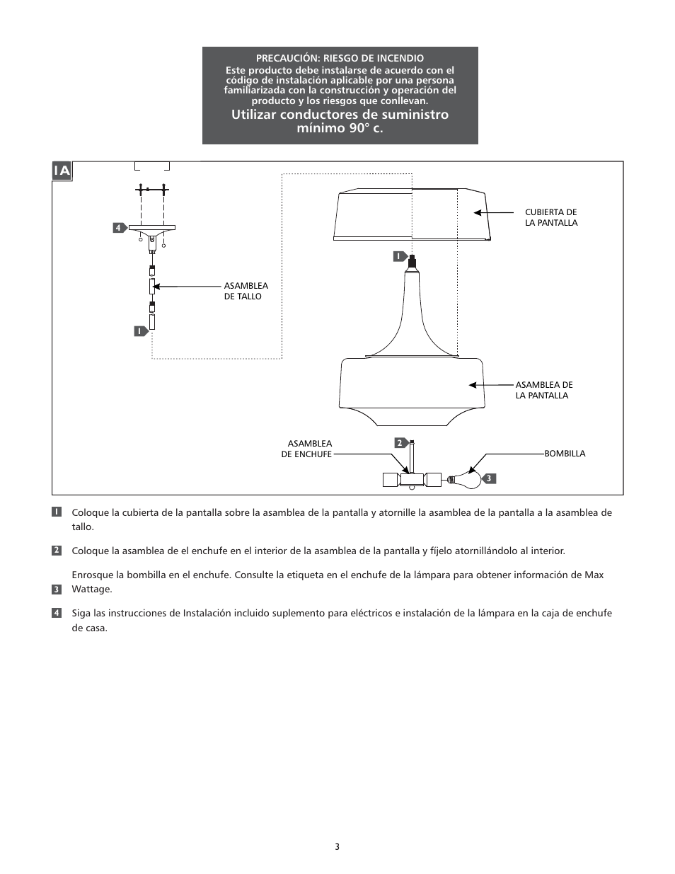 Utilizar conductores de suministro mínimo 90° c | Feiss F2941-4 User Manual | Page 3 / 4