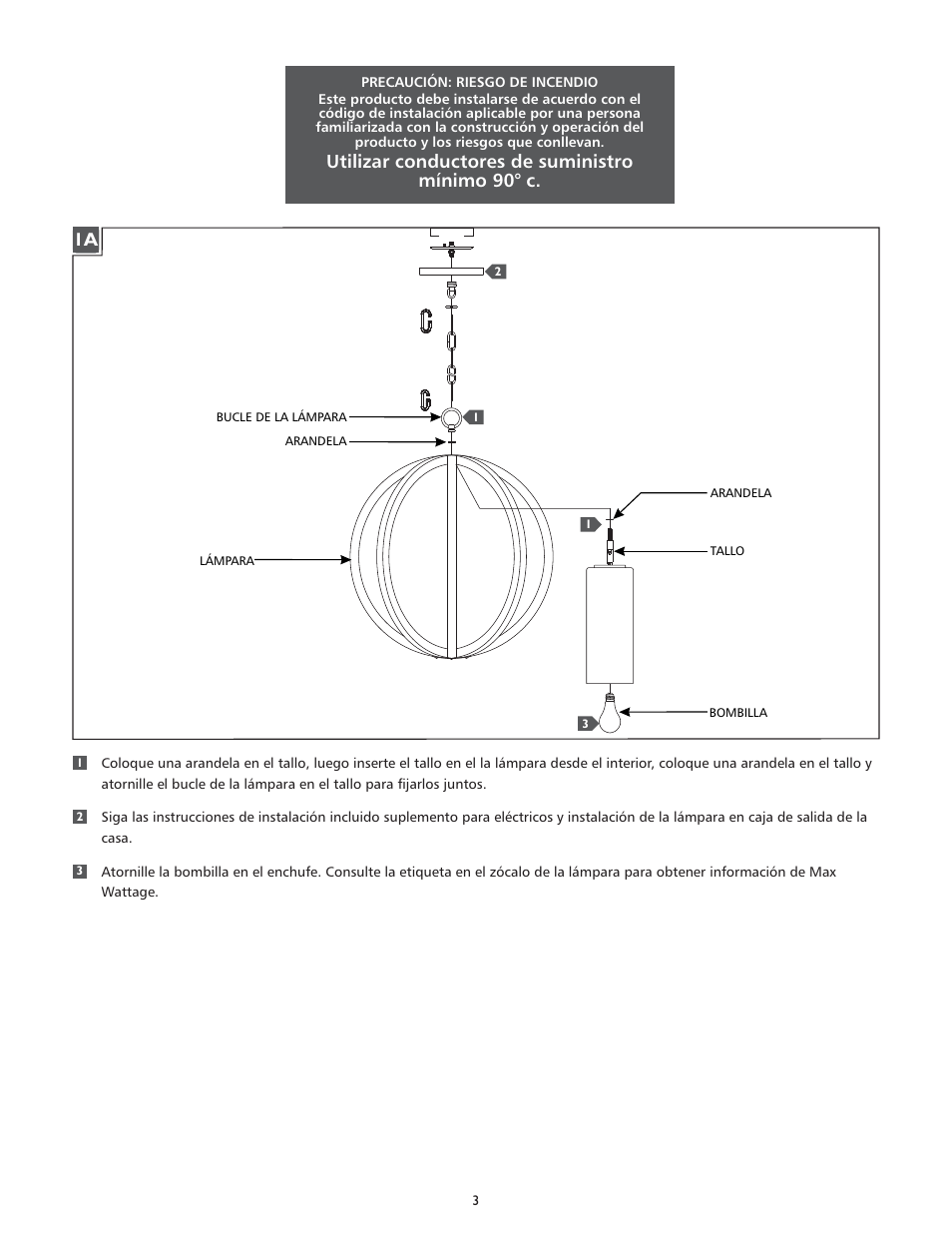 Utilizar conductores de suministro mínimo 90° c | Feiss F2953-1 User Manual | Page 3 / 4