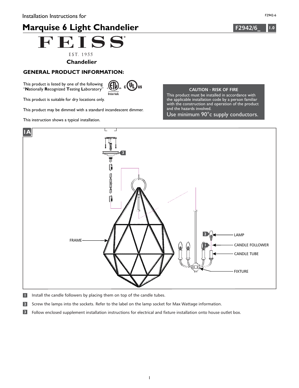 Feiss F2942-6 User Manual | 4 pages