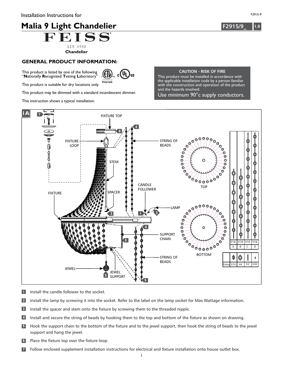 Feiss F2915-9 User Manual | 4 pages