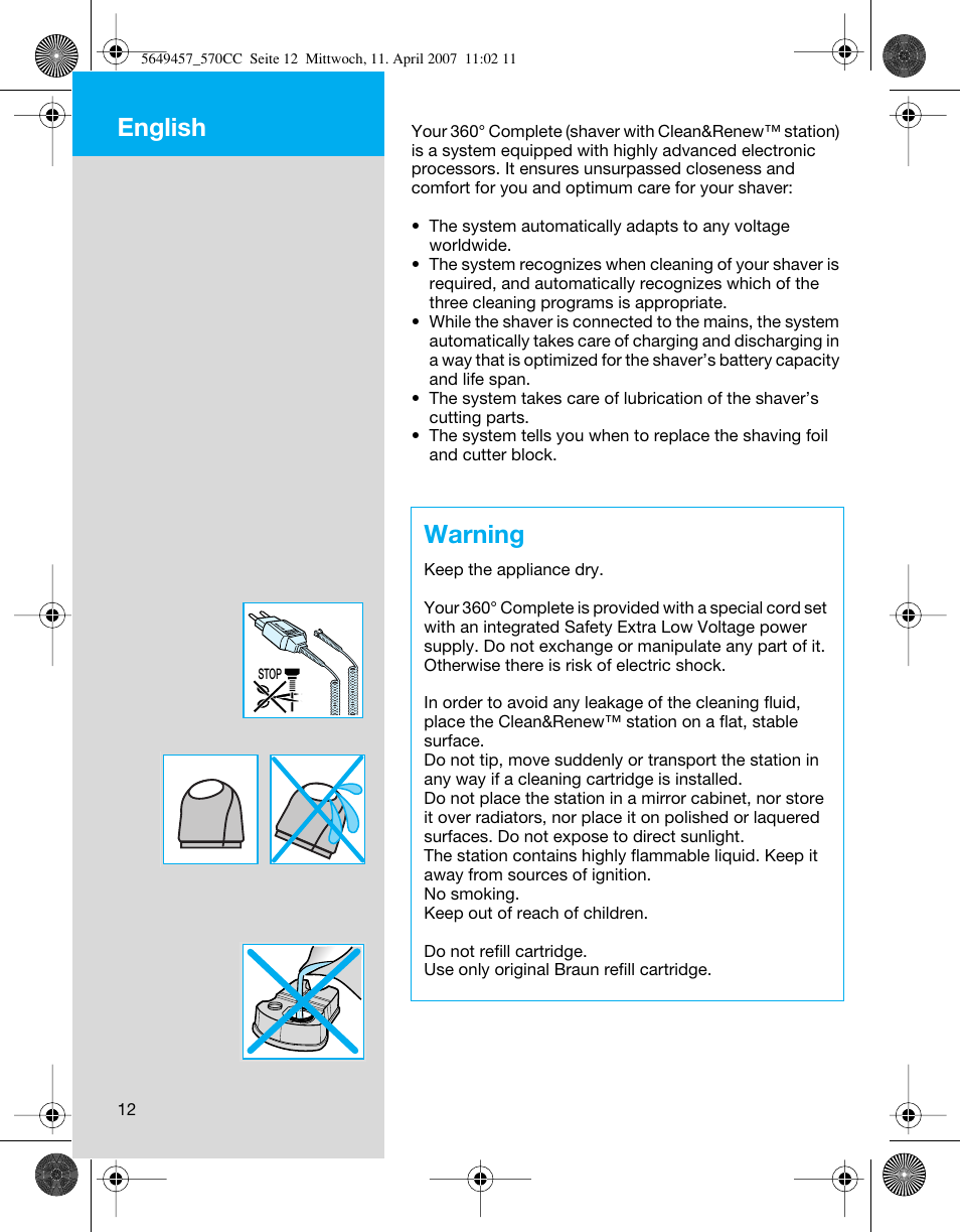 Warning, English | Braun 5649 User Manual | Page 12 / 18