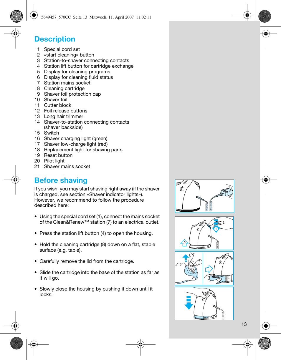 Description, Before shaving | Braun 5649 User Manual | Page 13 / 18