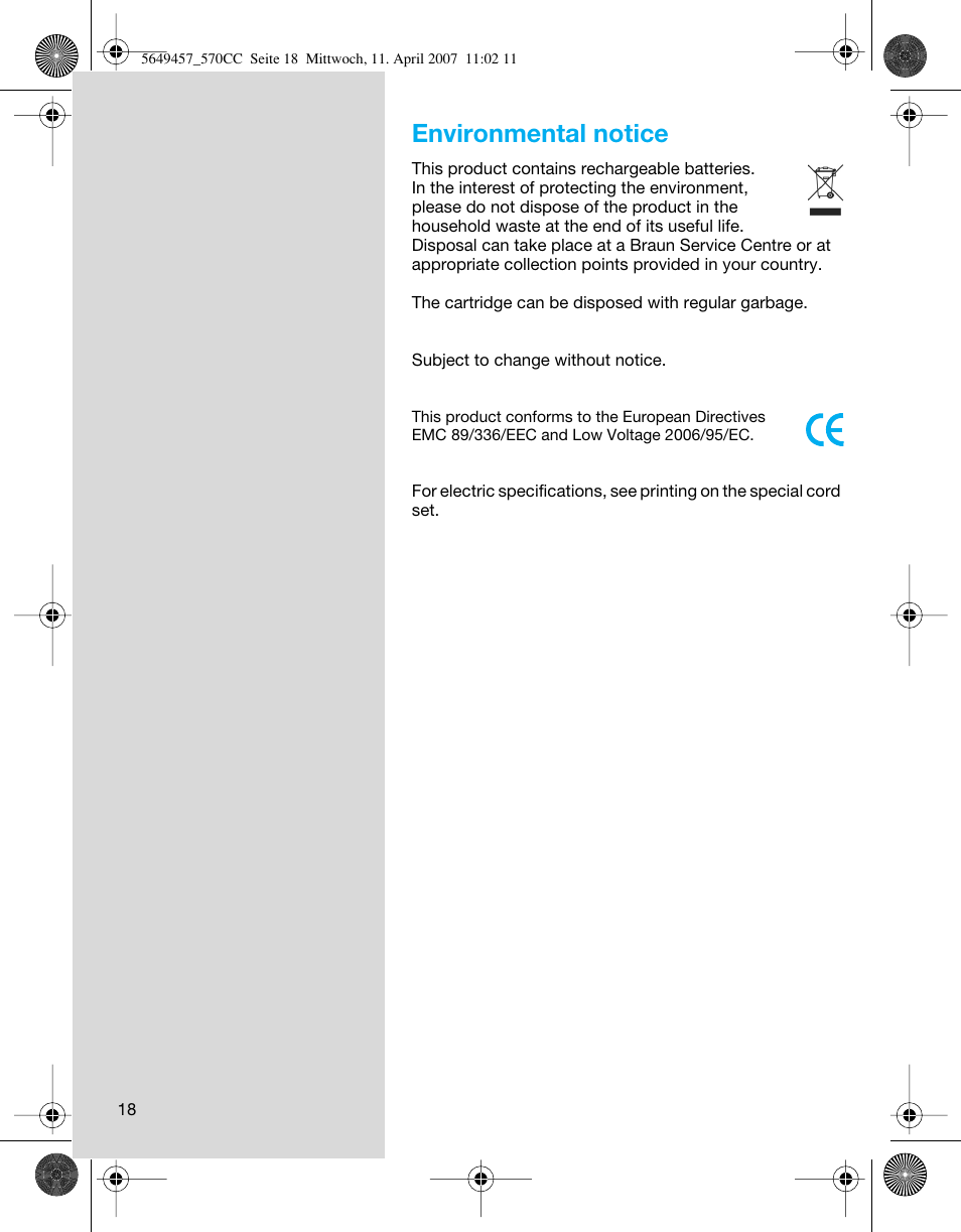 Environmental notice | Braun 5649 User Manual | Page 18 / 18
