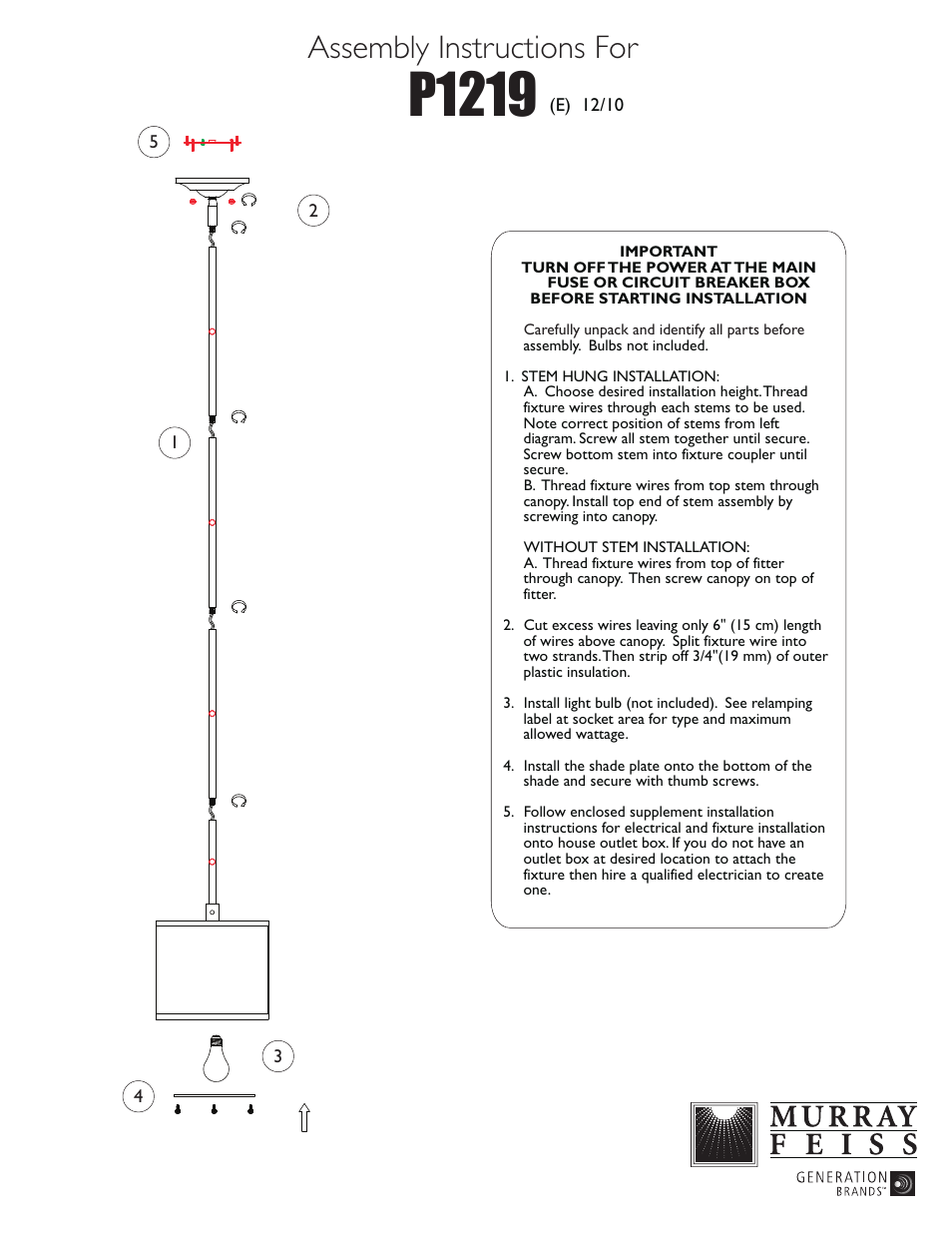 Feiss P1219 User Manual | 1 page