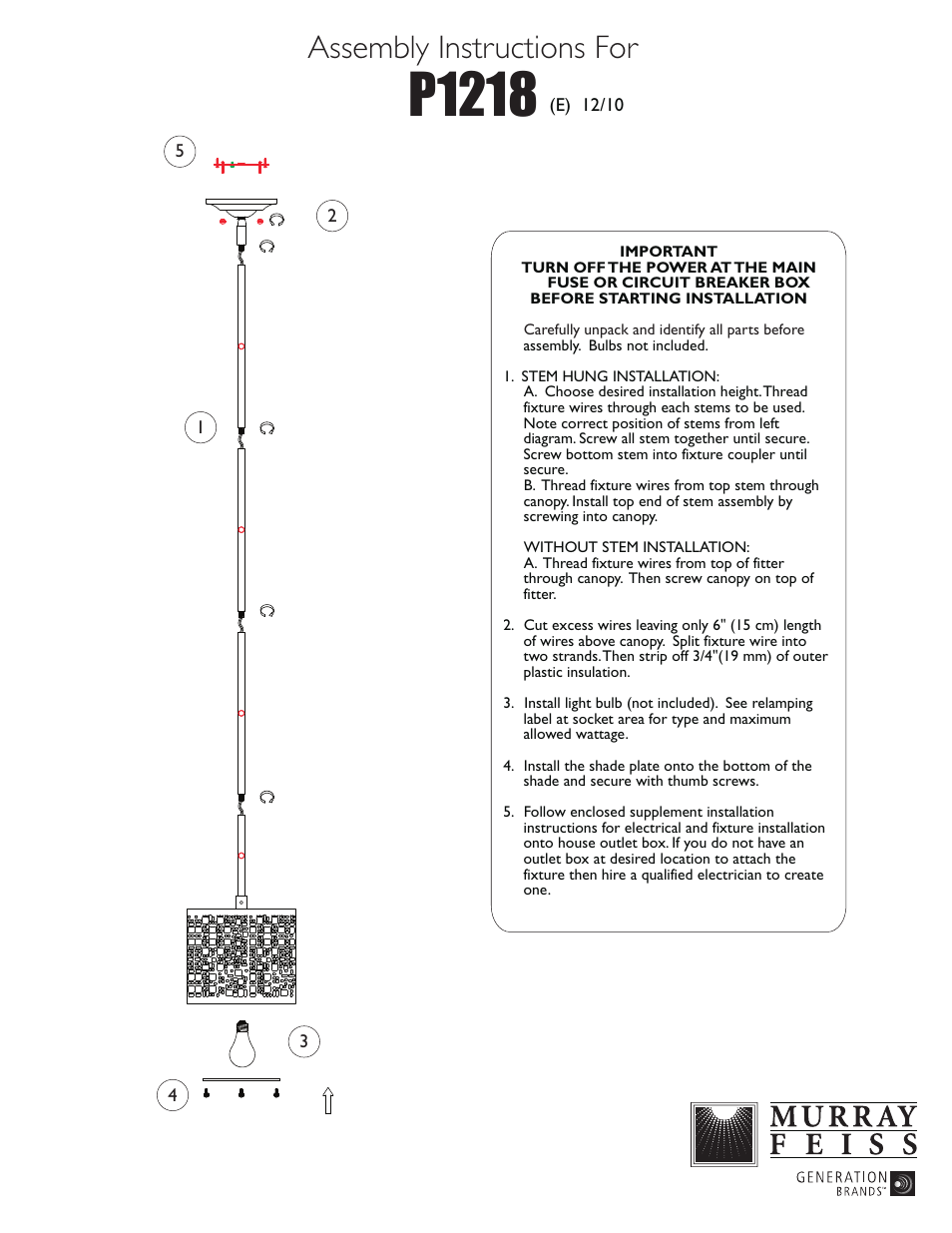 Feiss P1218 User Manual | 1 page