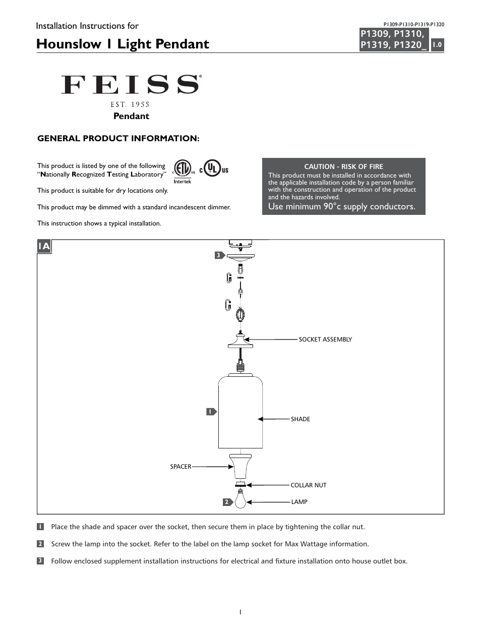Feiss P1320 User Manual | 4 pages