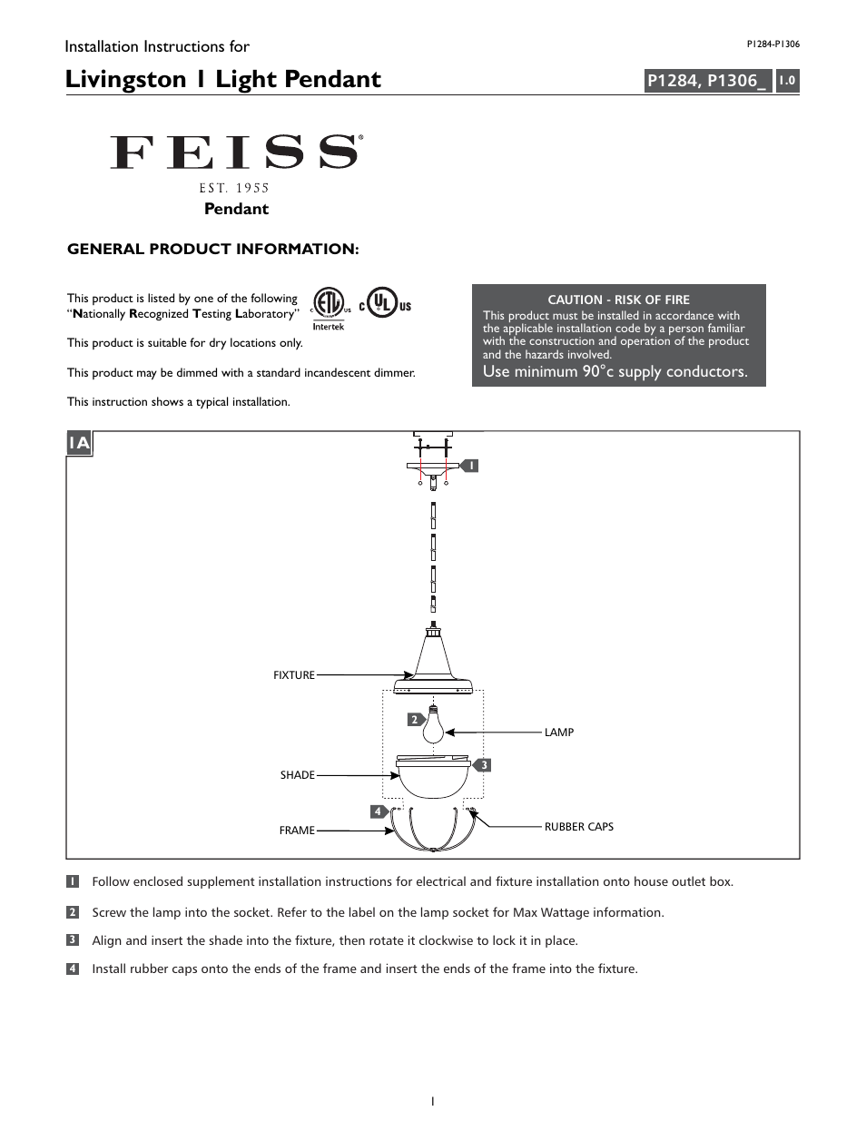 Feiss P1306 User Manual | 4 pages