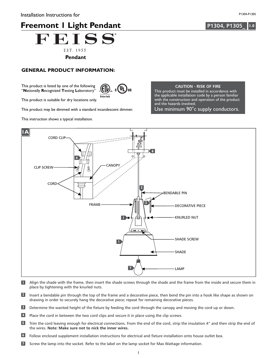 Feiss P1305 User Manual | 4 pages