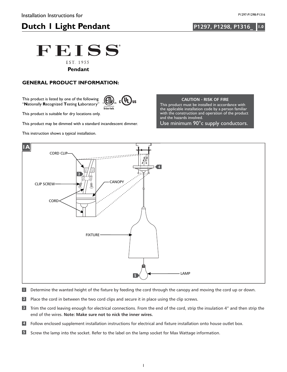 Feiss P1316 User Manual | 4 pages