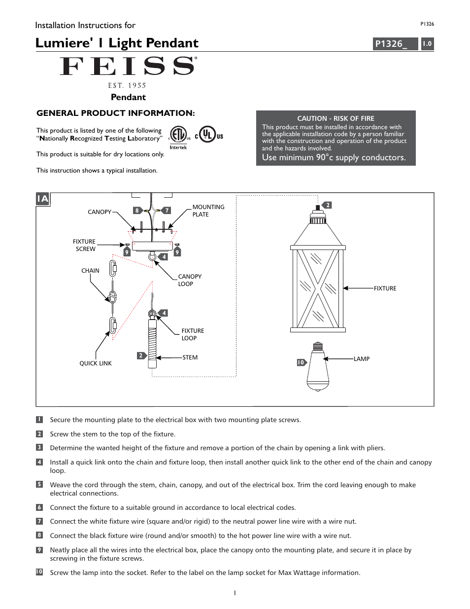 Feiss P1326 User Manual | 4 pages