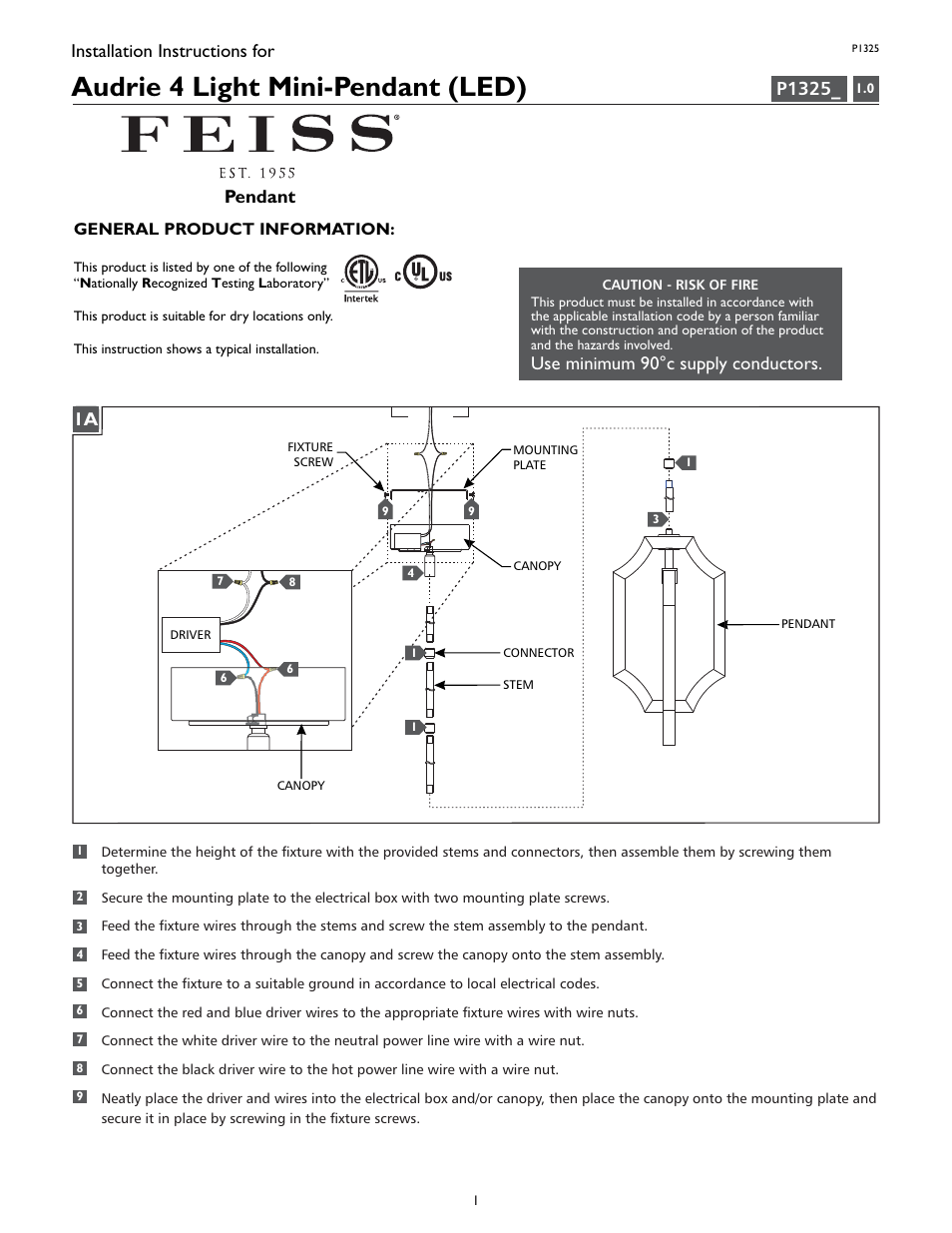 Feiss P1325 User Manual | 4 pages