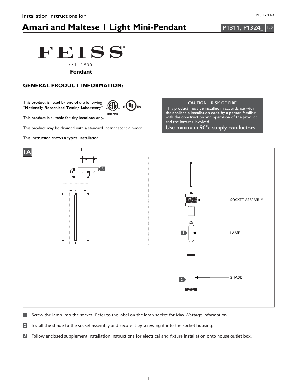 Feiss P1324 User Manual | 4 pages