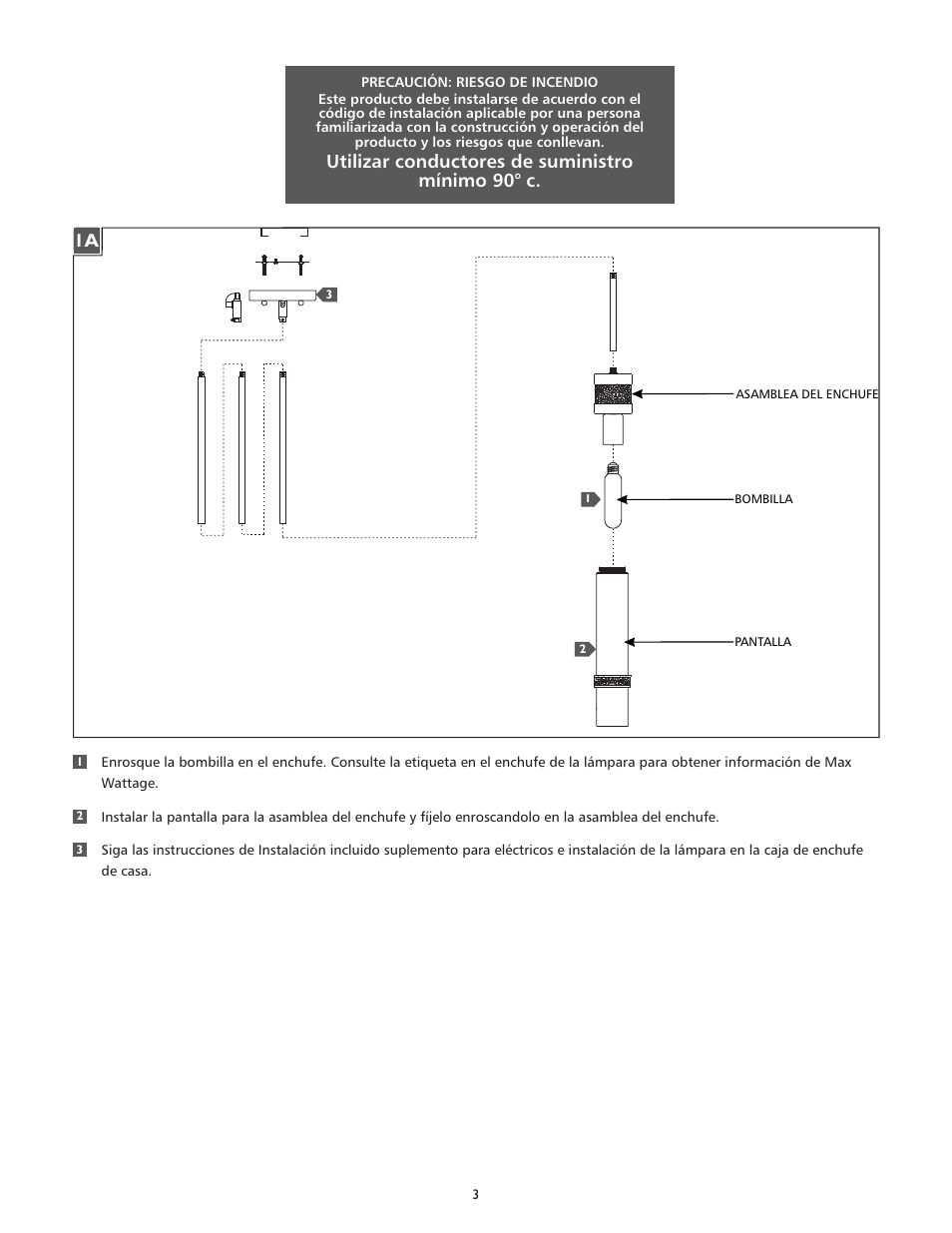 Utilizar conductores de suministro mínimo 90° c | Feiss P1324 User Manual | Page 3 / 4