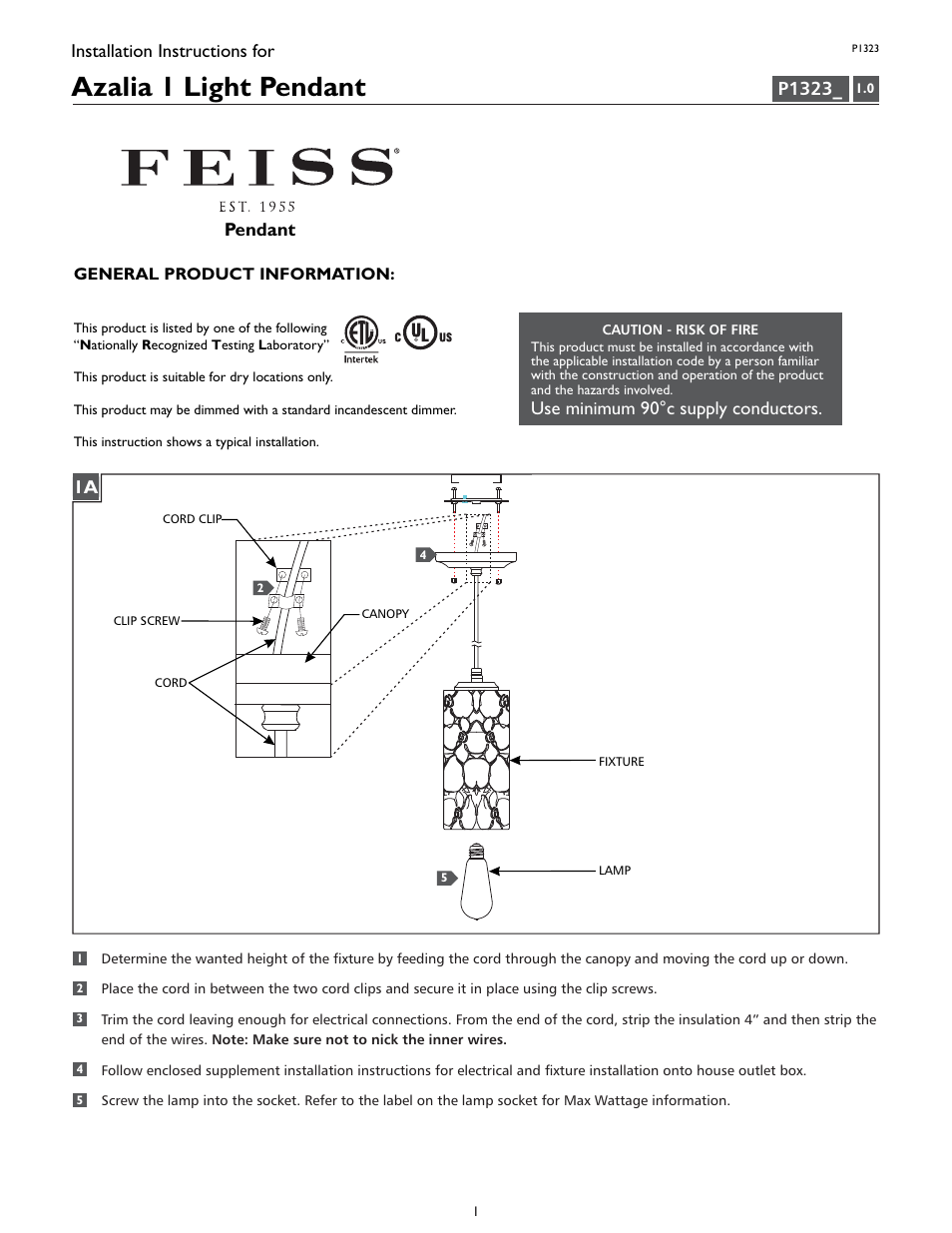 Feiss P1323 User Manual | 4 pages