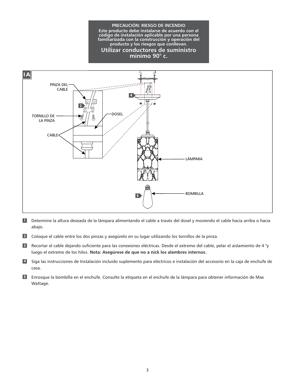 Utilizar conductores de suministro mínimo 90° c | Feiss P1323 User Manual | Page 3 / 4