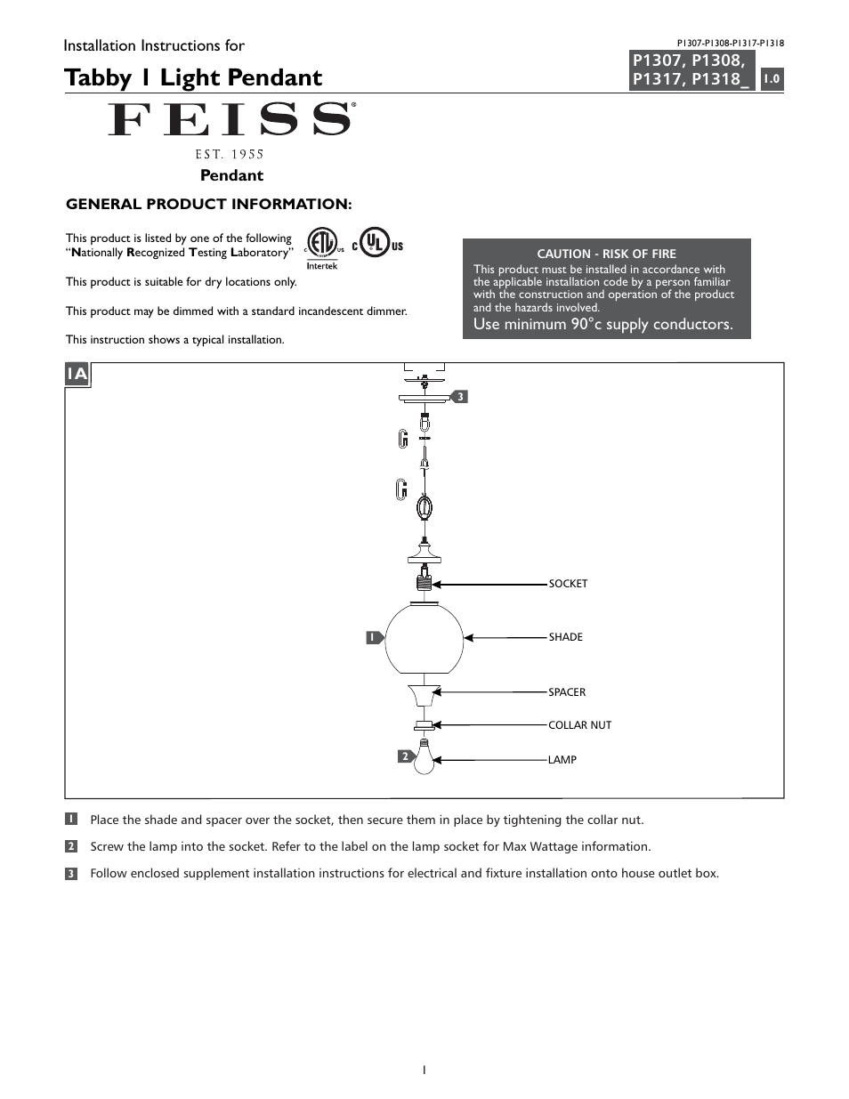 Feiss P1318 User Manual | 4 pages