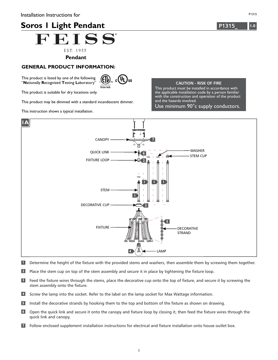 Feiss P1315 User Manual | 4 pages