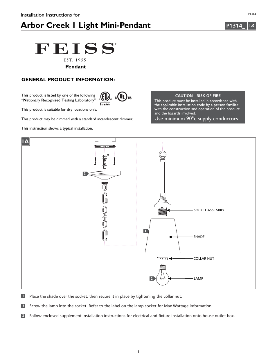 Feiss P1314 User Manual | 4 pages