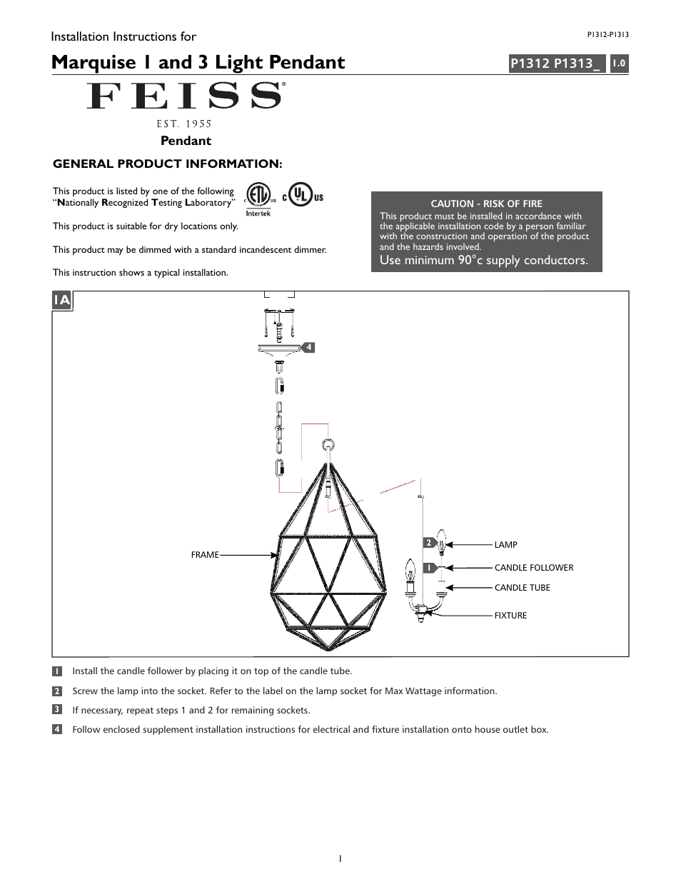 Feiss P1313 User Manual | 4 pages