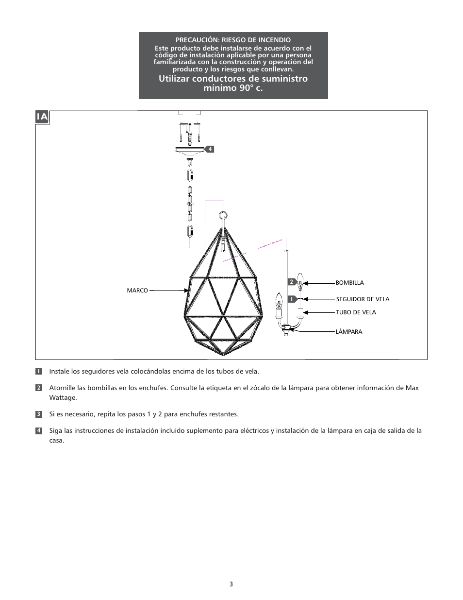 Utilizar conductores de suministro mínimo 90° c | Feiss P1313 User Manual | Page 3 / 4