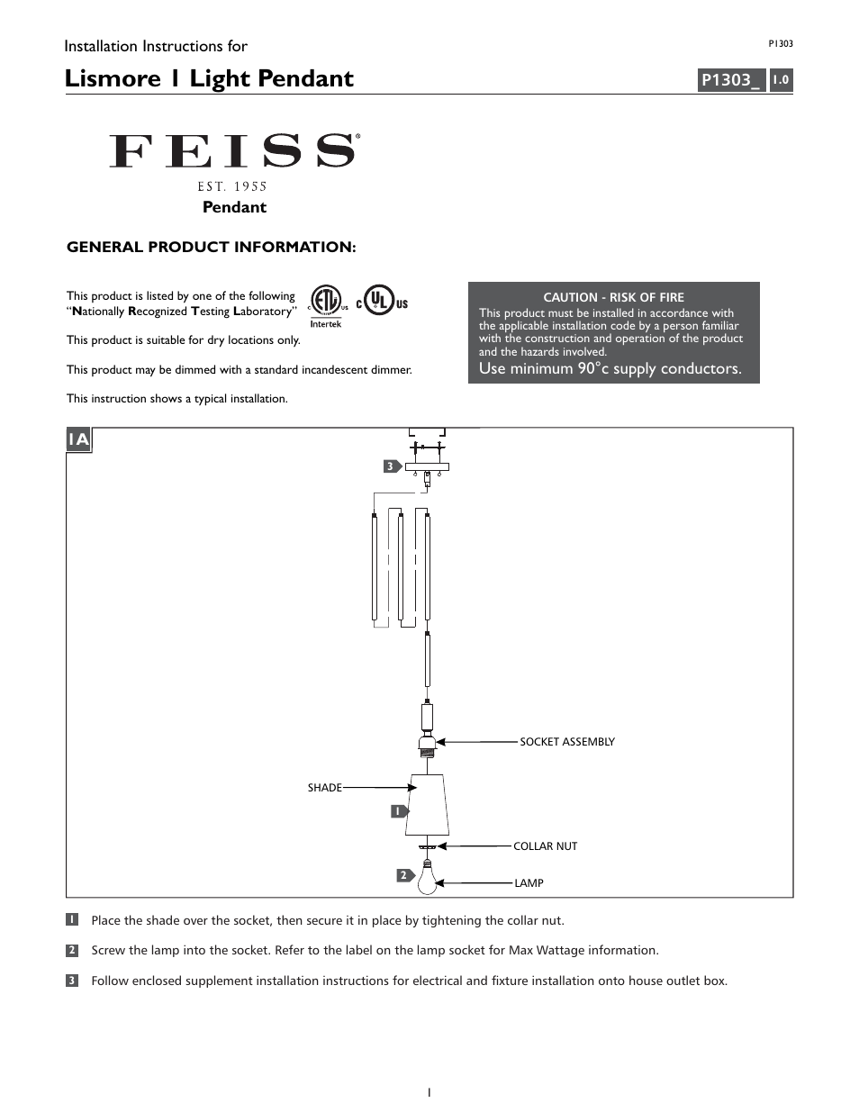 Feiss P1303 User Manual | 4 pages