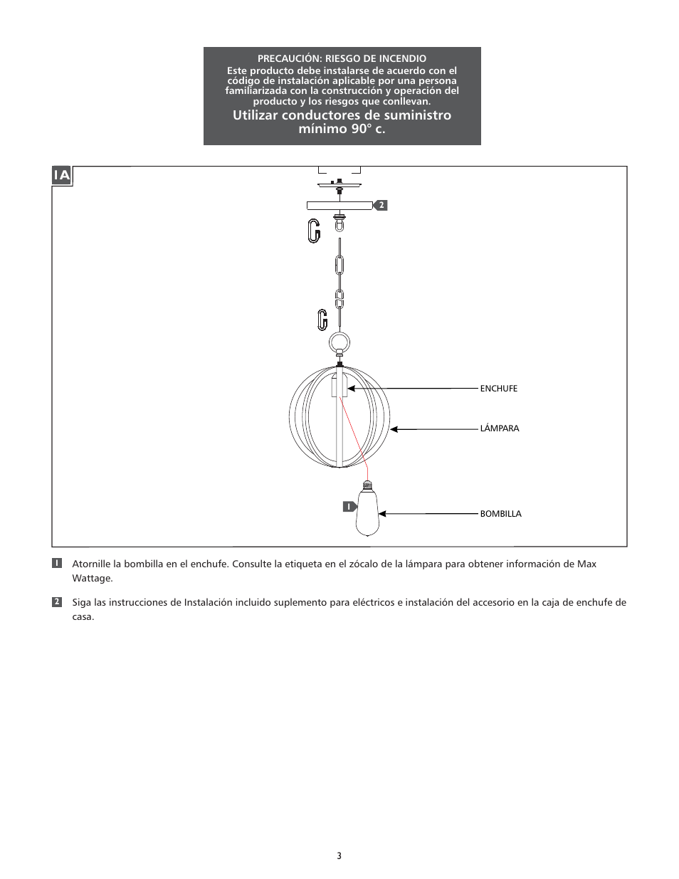 Utilizar conductores de suministro mínimo 90° c | Feiss P1302 User Manual | Page 3 / 4