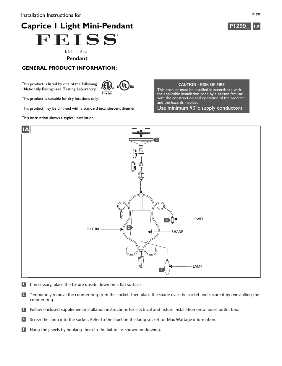 Feiss P1299 User Manual | 4 pages